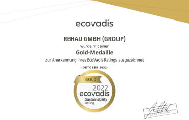 REHAU otrzymuje złoto od agencji ratingowej EcoVadis 